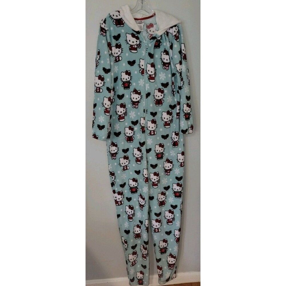 XL Hello Kitty Womens Union Suit One Piece Pajamas Pants Christmas  Snowflakes